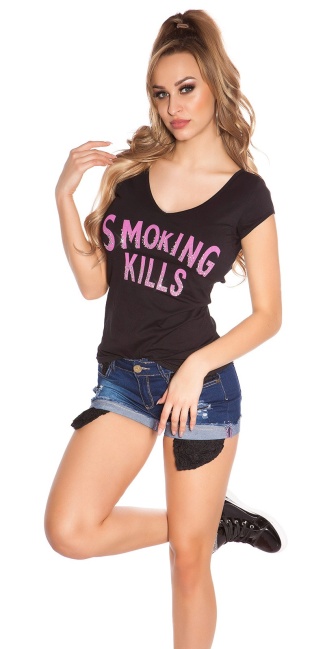 T-Shirt Smoking Kills with skull Black